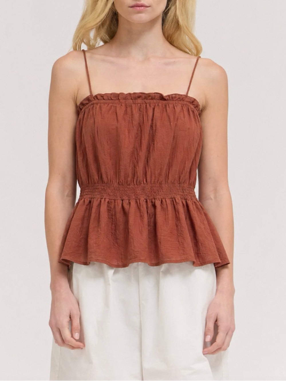 Grade & Gather Camisole Crop Top Chocolate Brown Peplum Cotton Size S